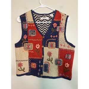 1990s Robert Scott Patchwork Floral Cottage Coquette Homestead Sweater Vest S